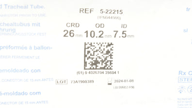 Teleflex 5-22215 Hudson RCI Cuffed Tracheal Tube 10.2OD x 7.5ID x 26mm(x)
